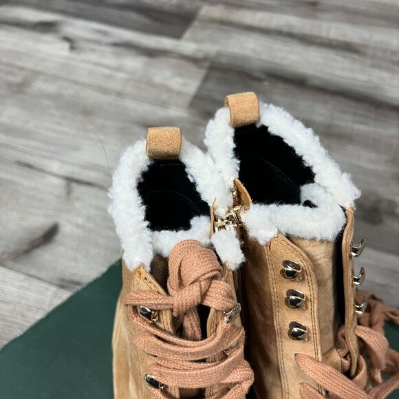 Kate Spade Raegan Classic Saddle Lace Up Boots Faux Fur NIB Brown Women’s Sz 7 - Picture 6 of 12